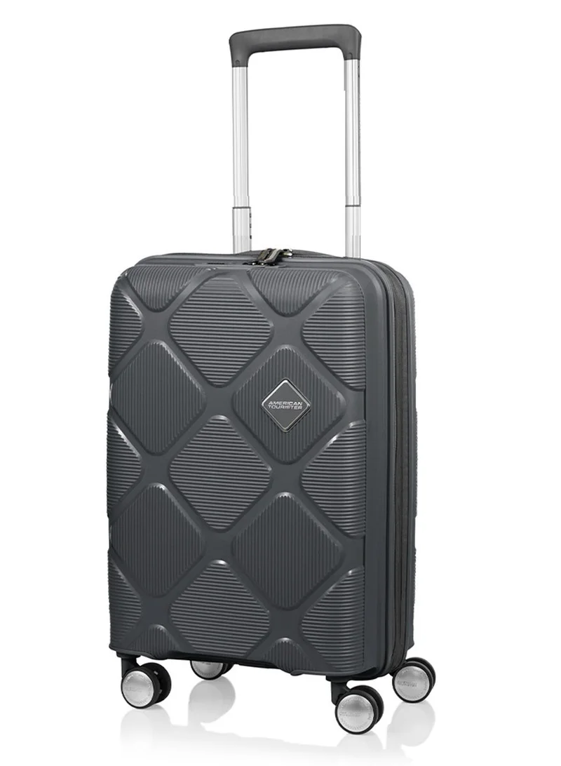 American Tourister 55 cm / 20 inch Instagon Suitcase, Cabin Size 55 cm / 20 inch, 4 Double Wheels, Hard Top, Polypropylene, Dark Grey|DuoSaf™ Security Zipper|TSA 008 Lock|Optimov™ Shock Absorbing Wheels|Expandable - 3 Years International Warranty  | Best Price UAE
